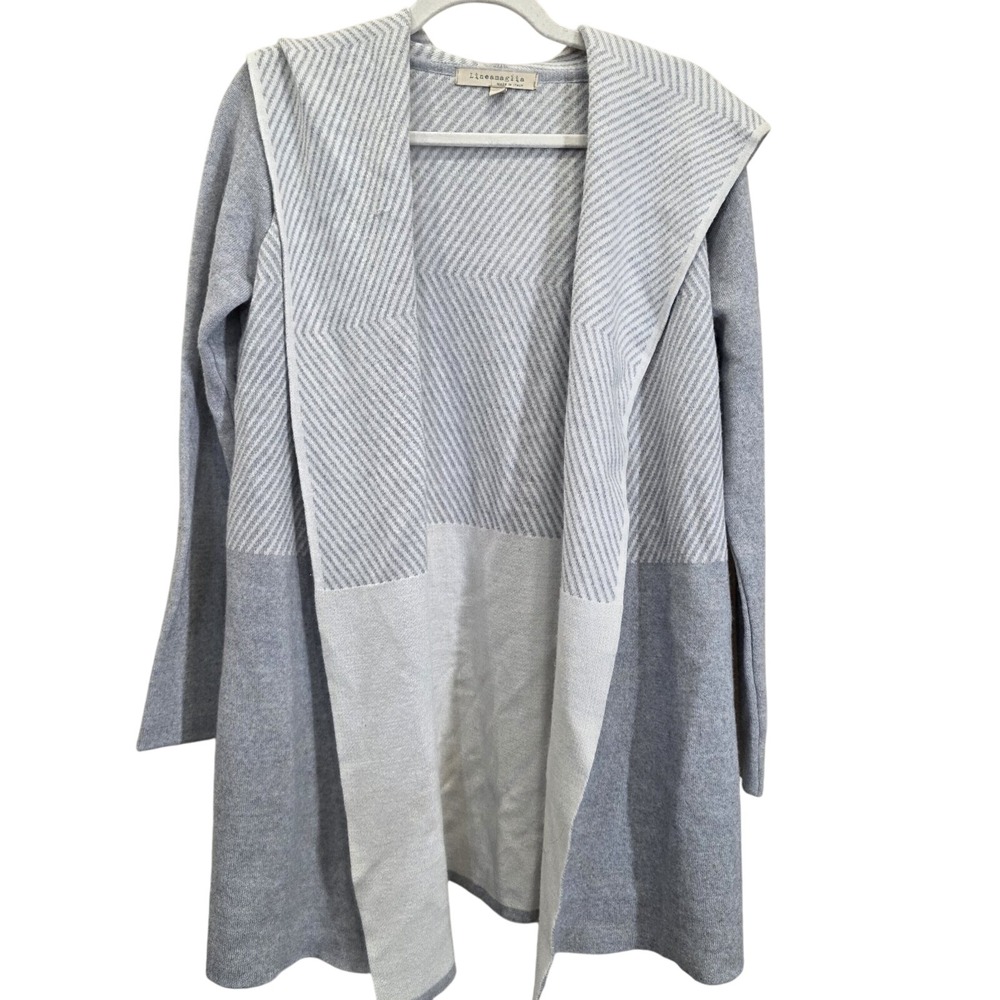 Lineamaglia‎ Gray White Hooded Wool Blend Long Cardigan Boho Western Warm small